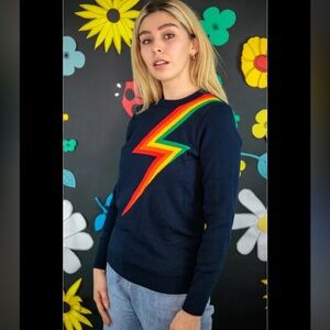 Run & Fly Lightning Bolt Jumper Sweater in Navy Blue Sz XS
